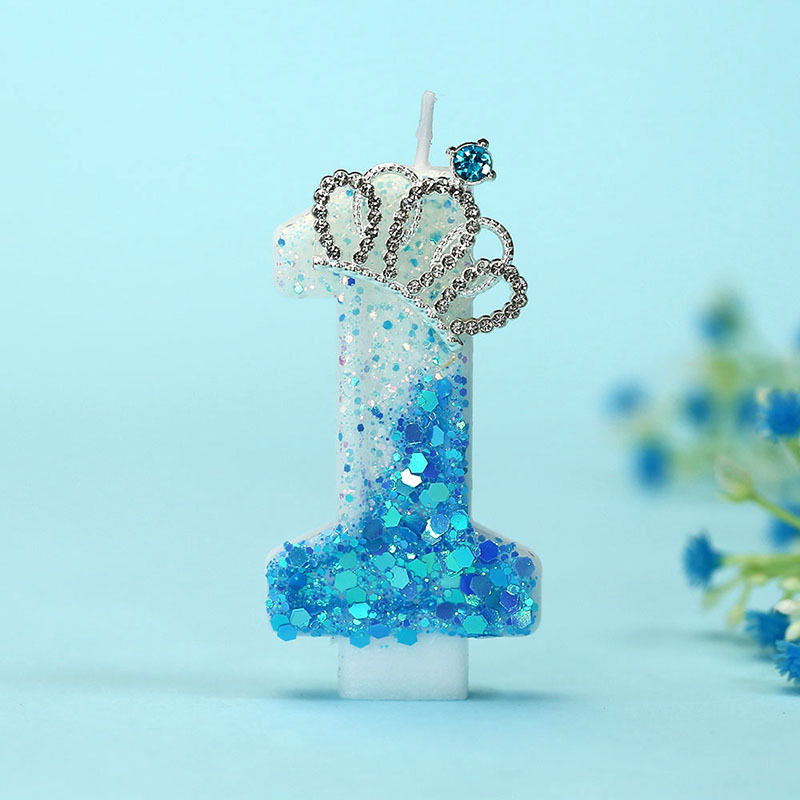 Kék korona-diamanta gyertya készlet DIY születésnapi torta dekorációhoz, számok 0–9