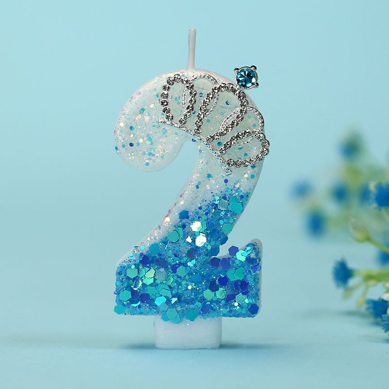 Kék korona-diamanta gyertya készlet DIY születésnapi torta dekorációhoz, számok 0–9