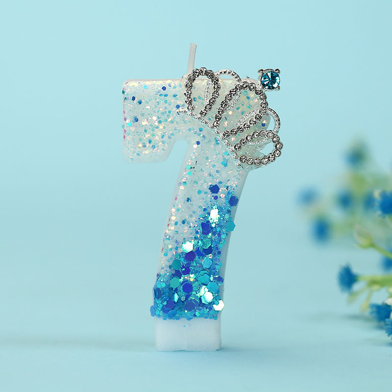Kék korona-diamanta gyertya készlet DIY születésnapi torta dekorációhoz, számok 0–9