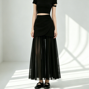 Chiffon midi szoknya, magas derekú, folyóvonalú A-vonal, elegáns, hétköznapi nyár 2026