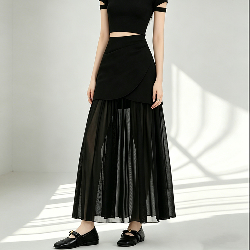 Chiffon midi szoknya, magas derekú, folyóvonalú A-vonal, elegáns, hétköznapi nyár 2026