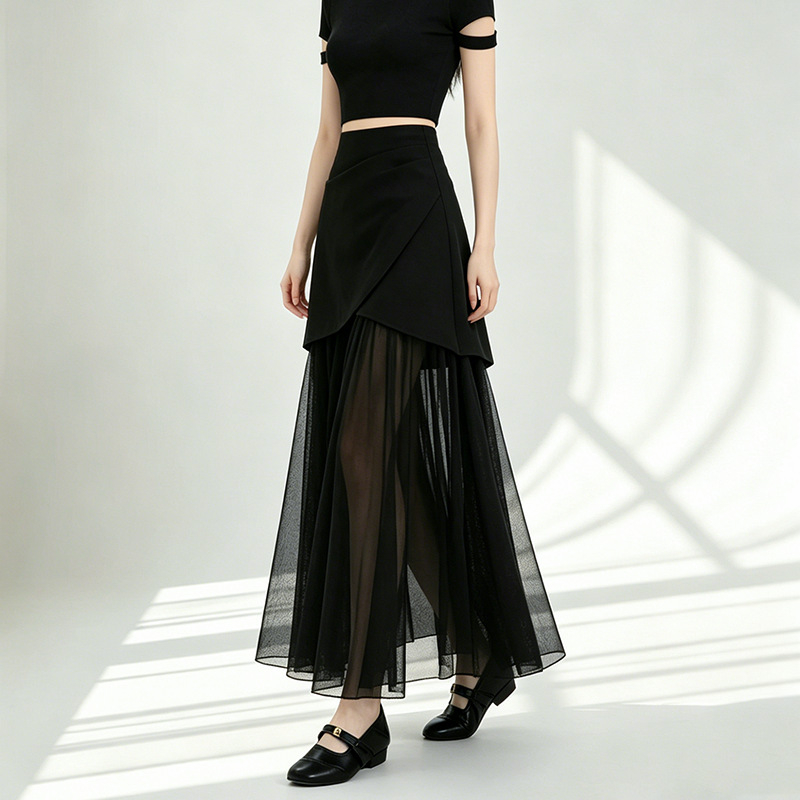 Chiffon midi szoknya, magas derekú, folyóvonalú A-vonal, elegáns, hétköznapi nyár 2026