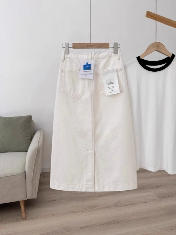 Női midi denim szoknya, magas derekú, laza szabás, hátul nyílás, 100% pamut