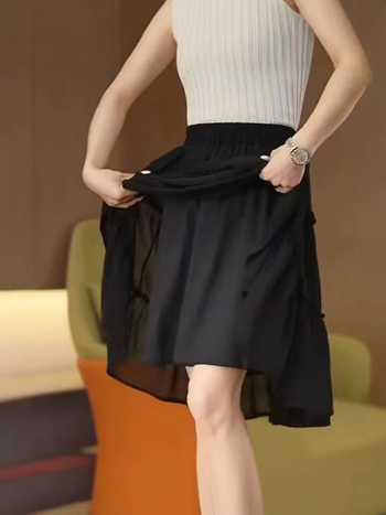 Magas minőségű chiffon midi szoknya elasztikus derékkal, 2026 nyár, karcsú szabás, A-vonalú