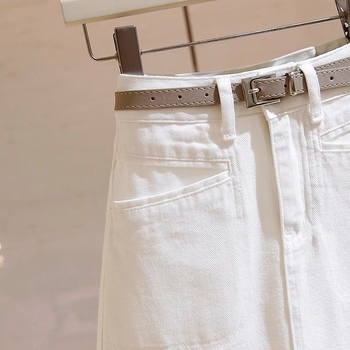 Női fehér magas derekú denim miniszoknya, nyár 2026, új dizájn, irodai megjelenés