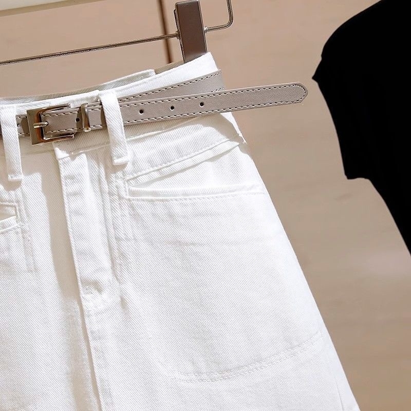 Női fehér magas derekú denim miniszoknya, nyár 2026, új dizájn, irodai megjelenés