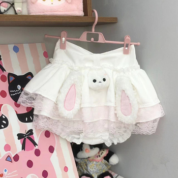 Japán-stílusú aranyos, kis termettel Bunny Cake Szoknya nőknek, magas derekú, karcsúsító hatás, bélés, puffos szoknya