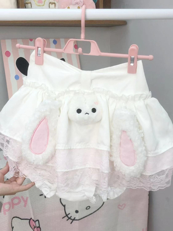 Japán-stílusú aranyos, kis termettel Bunny Cake Szoknya nőknek, magas derekú, karcsúsító hatás, bélés, puffos szoknya