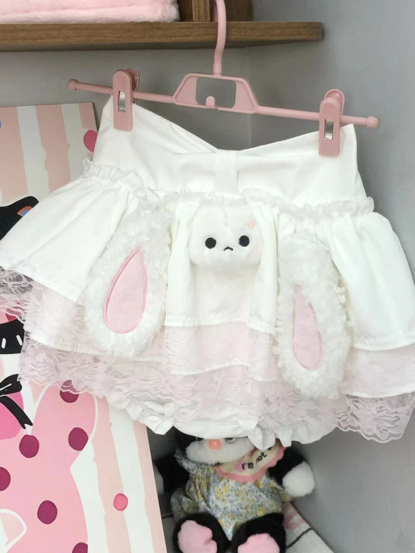 Japán-stílusú aranyos, kis termettel Bunny Cake Szoknya nőknek, magas derekú, karcsúsító hatás, bélés, puffos szoknya