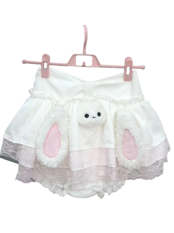 Japán-stílusú aranyos, kis termettel Bunny Cake Szoknya nőknek, magas derekú, karcsúsító hatás, bélés, puffos szoknya