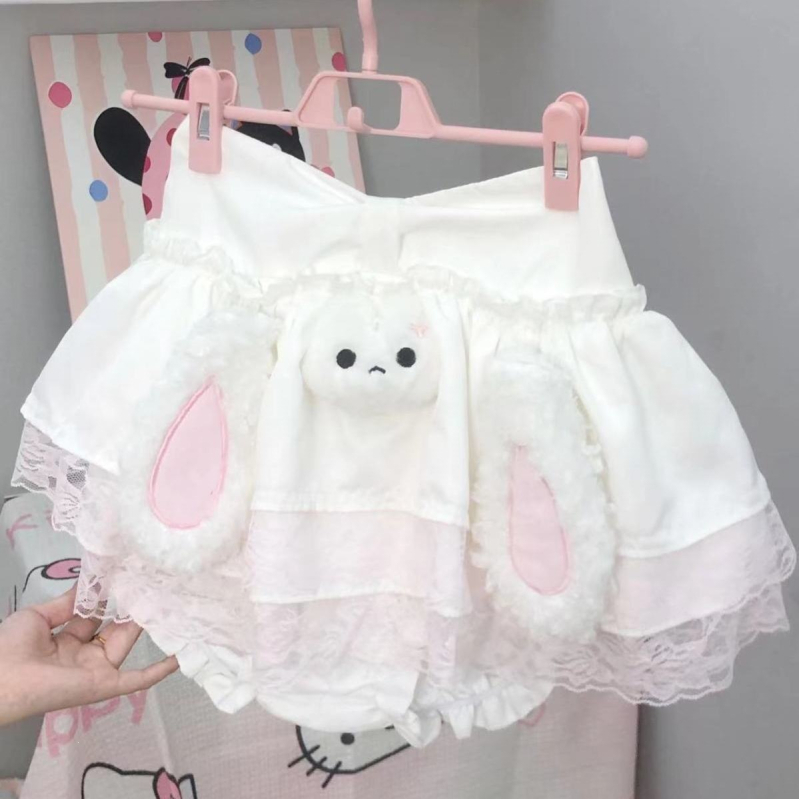 Japán-stílusú aranyos, kis termettel Bunny Cake Szoknya nőknek, magas derekú, karcsúsító hatás, bélés, puffos szoknya
