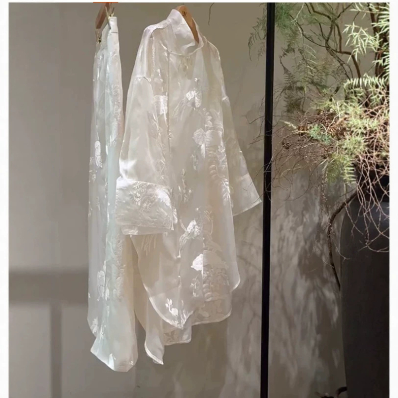Rochie-costum designer în stil național, cu inspirație chineză, pentru femei, ținută de vară cu un set de cămăși brodate