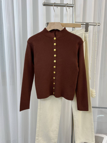 Női elegáns kötött kardigán felső, 2024 őszi-téli szezon, Chanel-stílusú inspiráció, karcsú fazon.
