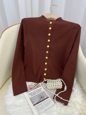 Női elegáns kötött kardigán felső, 2024 őszi-téli szezon, Chanel-stílusú inspiráció, karcsú fazon.