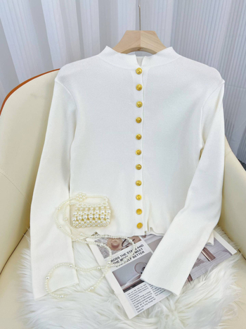 Női elegáns kötött kardigán felső, 2024 őszi-téli szezon, Chanel-stílusú inspiráció, karcsú fazon.