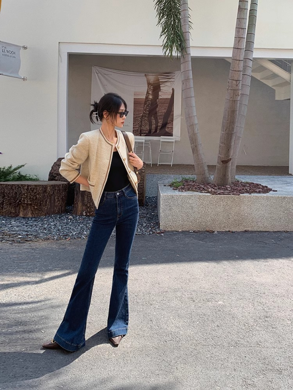 Khaki rövidkabát nőknek Chanel-stílusban, elegáns társasági stílusú irodai felső