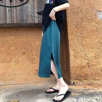 Plusz méretű chiffon midi szoknya, magas derék, csípőhöz simuló, A-vonal, oldalsó hasítékkal, nőknek
