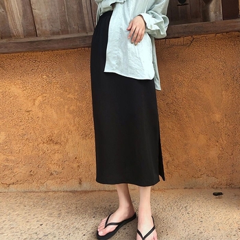 Plusz méretű chiffon midi szoknya, magas derék, csípőhöz simuló, A-vonal, oldalsó hasítékkal, nőknek