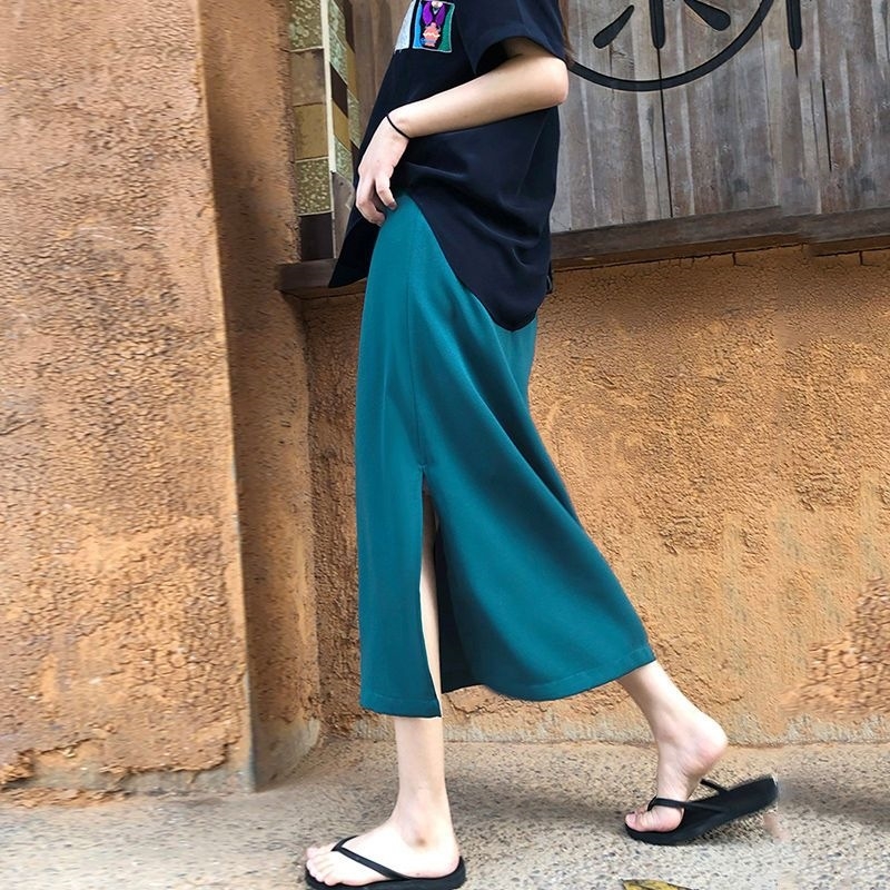 Plusz méretű chiffon midi szoknya, magas derék, csípőhöz simuló, A-vonal, oldalsó hasítékkal, nőknek