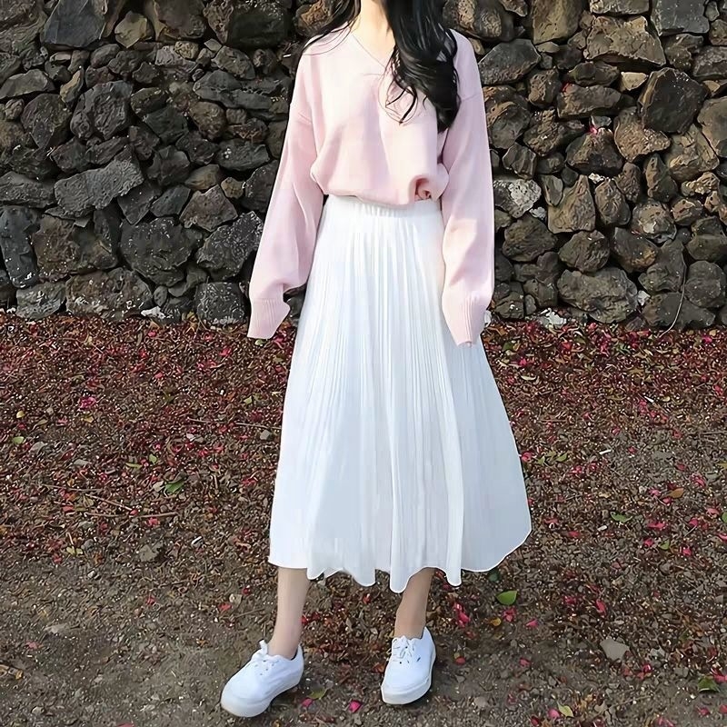 Pliszírozott chiffon midi szoknya, A-vonal, nyár 2026, karcsúsító és kényelmes, széles csípőkhöz és telt combokhoz