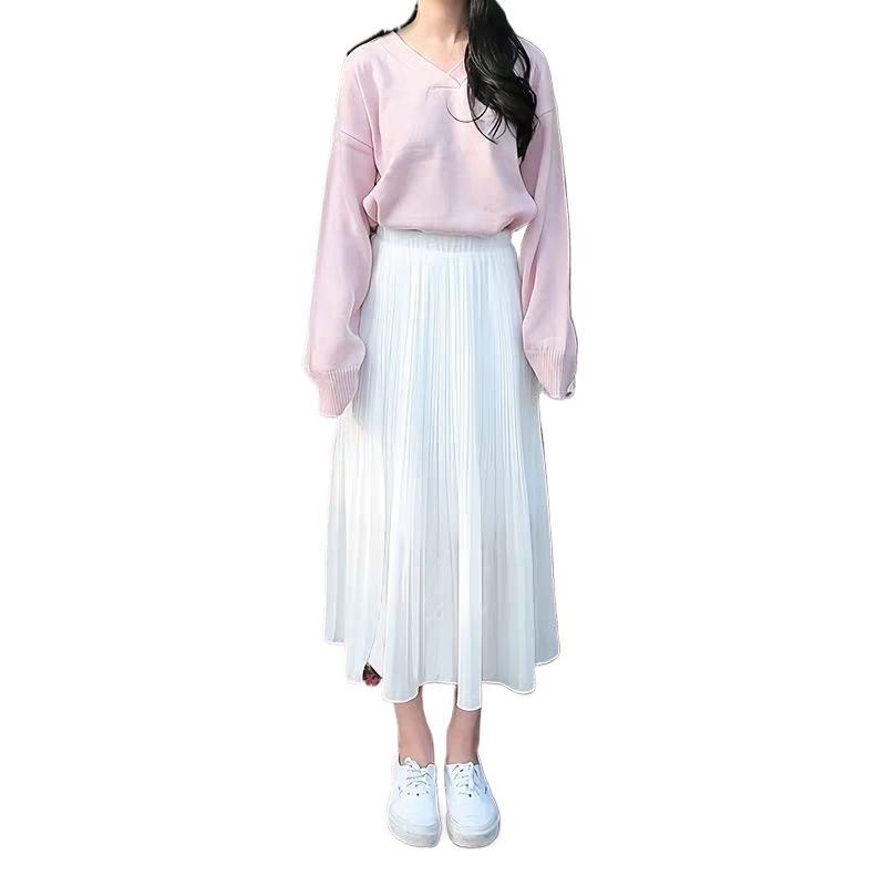 Pliszírozott chiffon midi szoknya, A-vonal, nyár 2026, karcsúsító és kényelmes, széles csípőkhöz és telt combokhoz