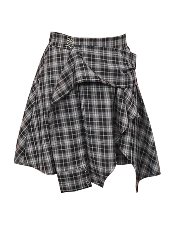 Amerikai retro szabálytalan kockás mintával és pánttal a derekon, magas derekú rövid szoknya nők számára, nyárra, elegáns és laza
