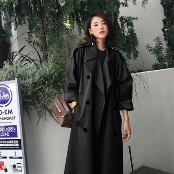 Női közepes hosszúságú trench kabát, tavasz–ősz stílus, koreai hatású, khaki színű casual kabát.