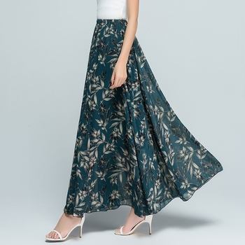 2026 nyári chiffon hosszú szoknya etnikus mintával, magas derék, pliszírozott, plusz méretű táncos női szoknya