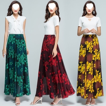 2026 nyári chiffon hosszú szoknya etnikus mintával, magas derék, pliszírozott, plusz méretű táncos női szoknya