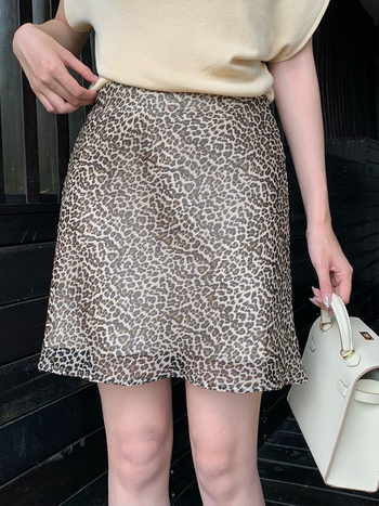 SE Fehér címke Szeretett verzió Leopard mintás Magas derekú Karcsú Fél szoknya 85410
