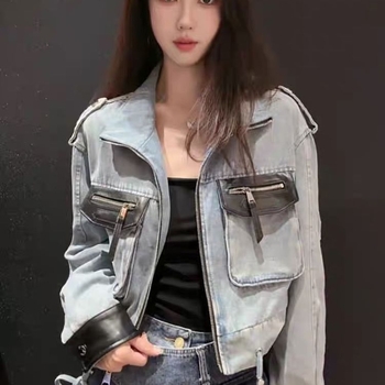 Női vintage rövid denimdzseki, oversized, cipzárral, laza szabású