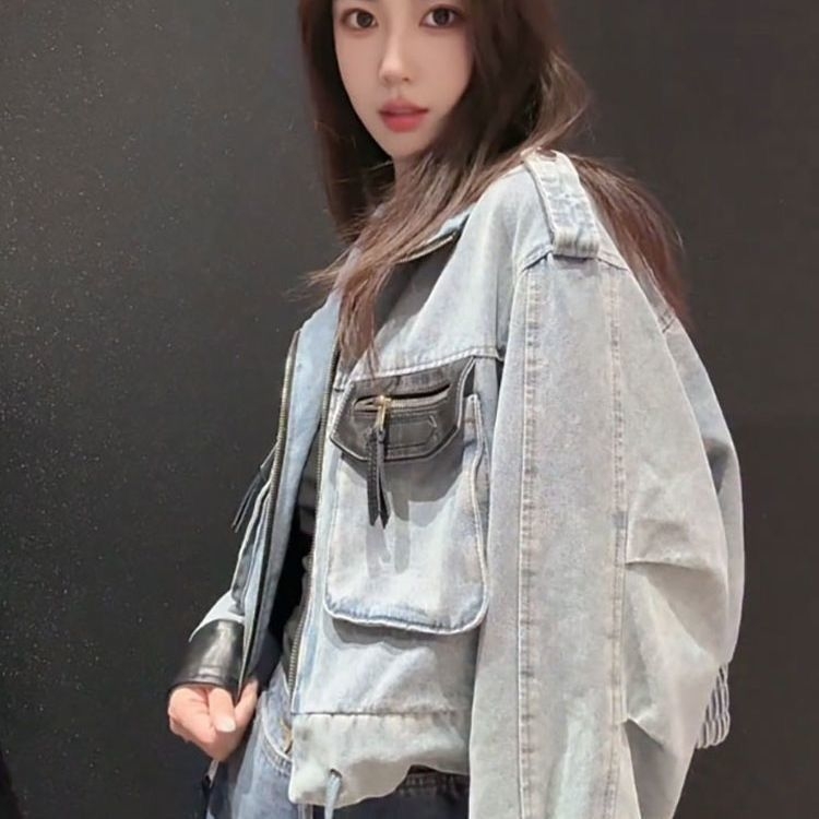 Női vintage rövid denimdzseki, oversized, cipzárral, laza szabású