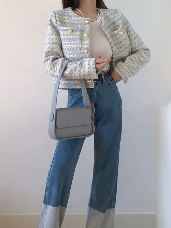 Chanel-stílusú rövid női kabát, 2025-ös őszi-téli kollekció, francia elegáns stílus, gombos hosszú ujjú
