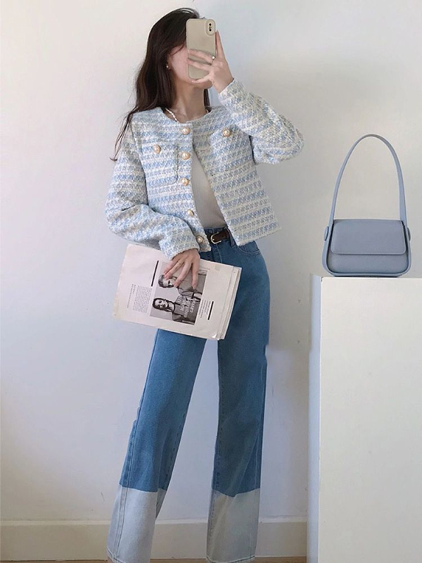 Chanel-stílusú rövid női kabát, 2025-ös őszi-téli kollekció, francia elegáns stílus, gombos hosszú ujjú