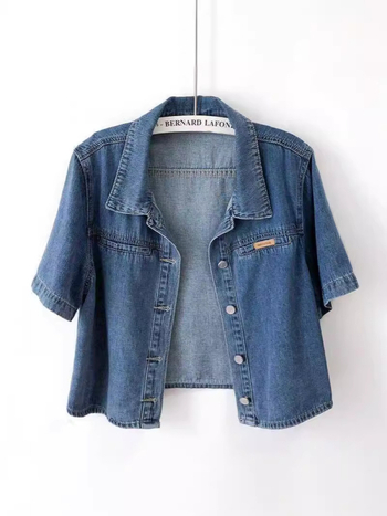 Koreai stílusú női rövid ujjú denim dzseki, vékony anyag, rövid fazon, laza szabás, nyár 2024
