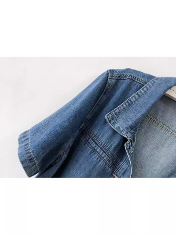 Koreai stílusú női rövid ujjú denim dzseki, vékony anyag, rövid fazon, laza szabás, nyár 2024