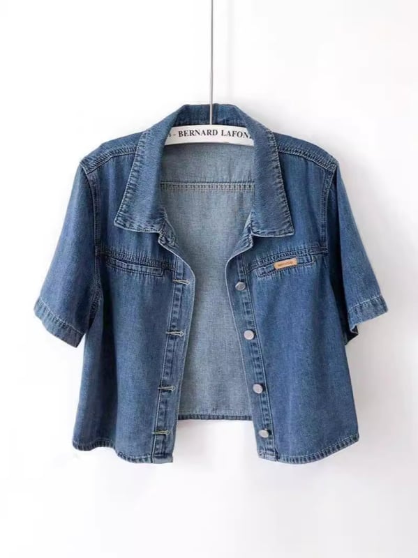 Koreai stílusú női rövid ujjú denim dzseki, vékony anyag, rövid fazon, laza szabás, nyár 2024