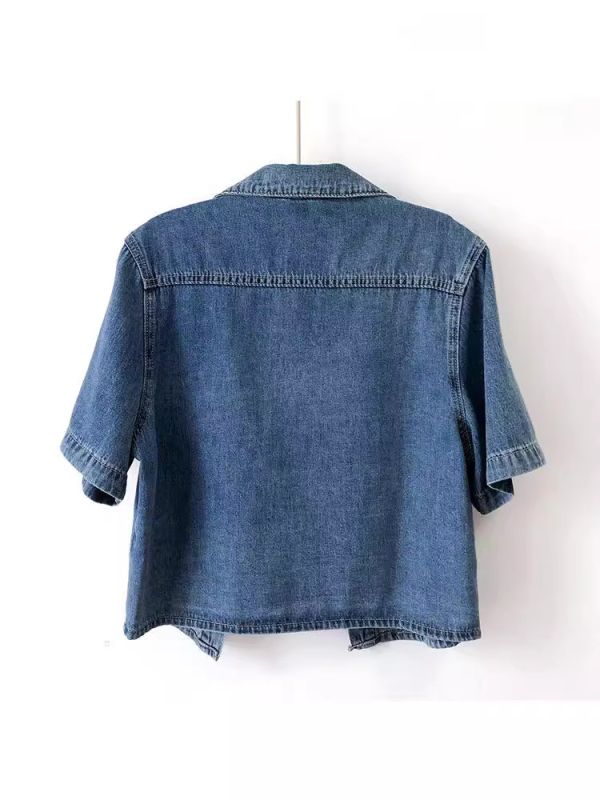 Koreai stílusú női rövid ujjú denim dzseki, vékony anyag, rövid fazon, laza szabás, nyár 2024