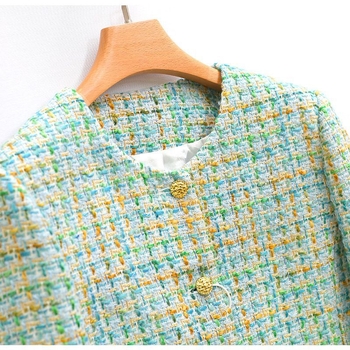 Női tweed stílusú kabát, 2025 tavasz-ősz, kis méretű, elegáns rövid fazon