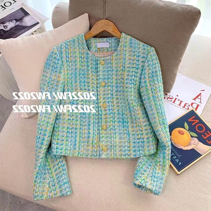 Női tweed stílusú kabát, 2025 tavasz-ősz, kis méretű, elegáns rövid fazon