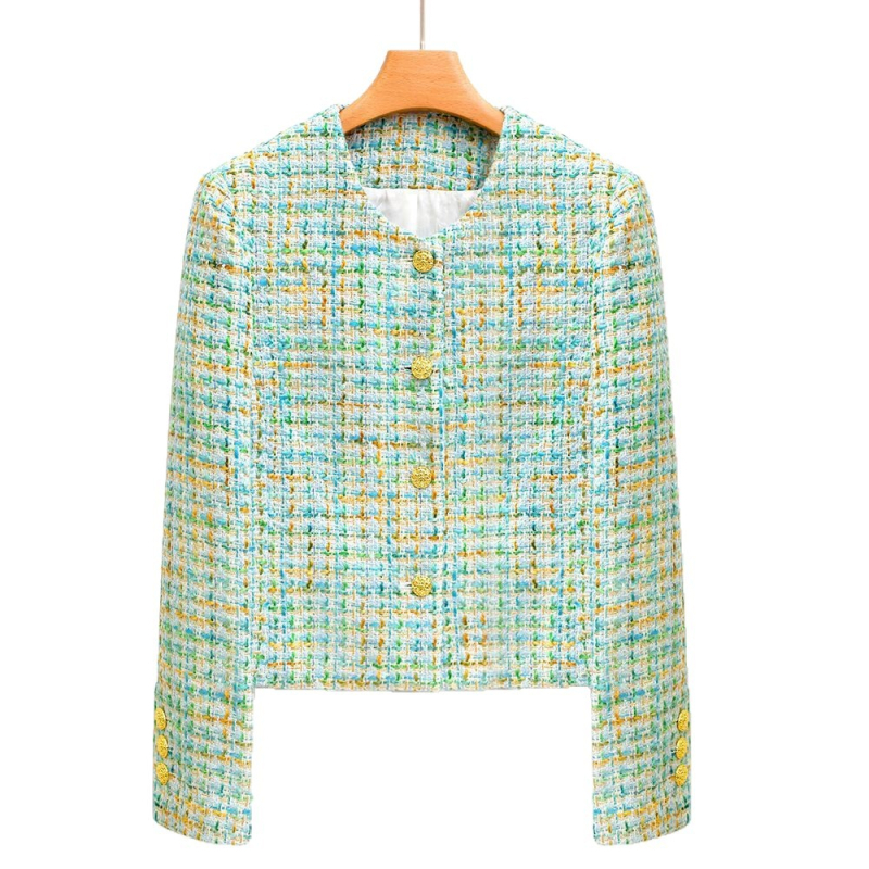 Női tweed stílusú kabát, 2025 tavasz-ősz, kis méretű, elegáns rövid fazon