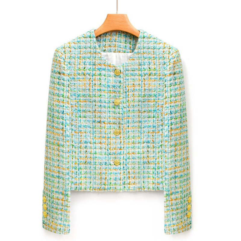 Női tweed stílusú kabát, 2025 tavasz-ősz, kis méretű, elegáns rövid fazon