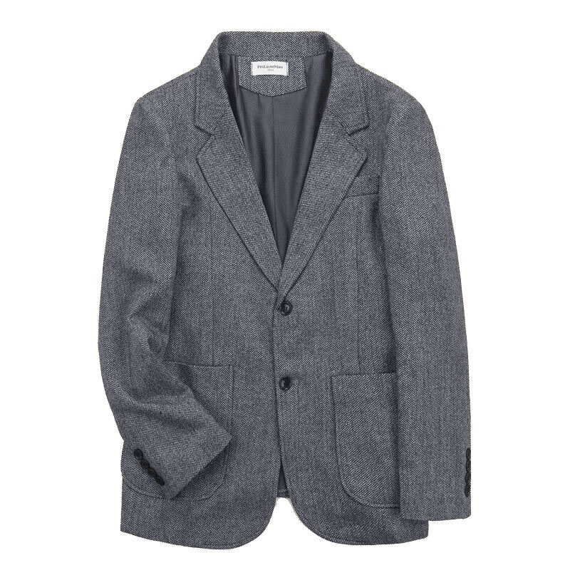 Őszi–téli retro brit tweed férfi gyapjúkabát és slim-fit barna tweed öltöny herringbone mintával
