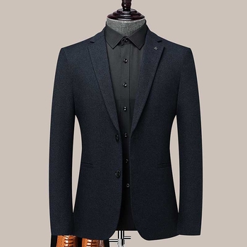 Férfi gyapjú Slim-Fit kétgombos zakó, karcsú szabás, kockás minta, vasalásmentes, üzleti casual