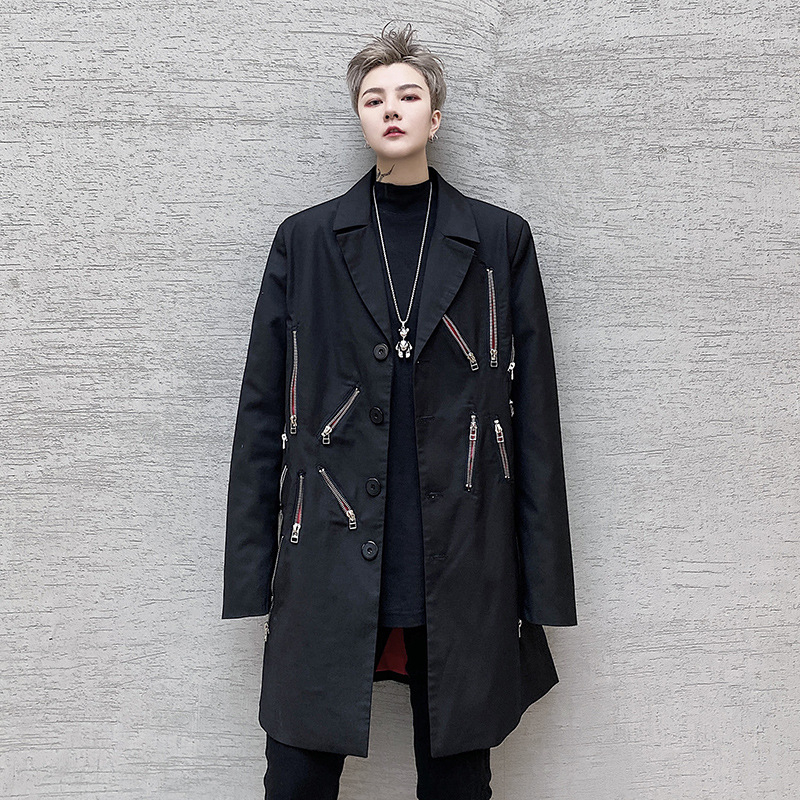 Férfi slim-fit öltönyzakó koreai stílusban, díszített több cipzárral, XF11 P105, ősz/tél