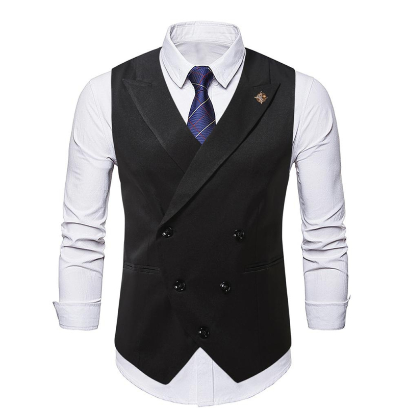 Set costum bărbătesc cu vestă în stil britanic, nasturi dubli, pentru mire și domni de onoare
