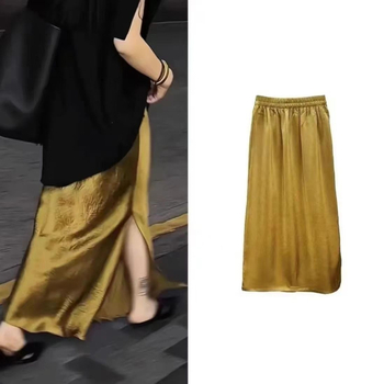 Pliszírozott szatén mini szoknya, magas derék, laza szabás, japán/koreai casual stílus
