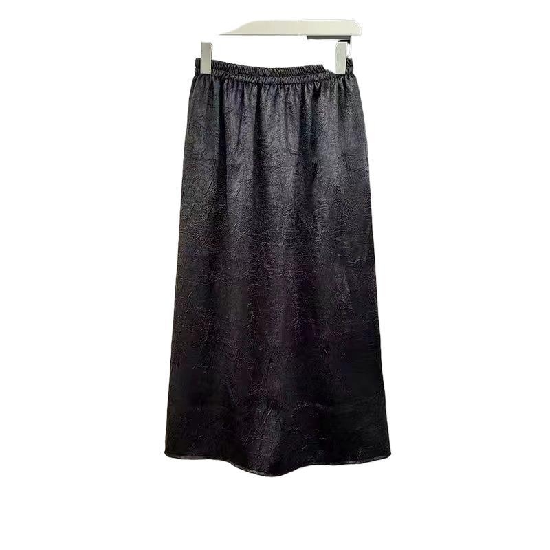 Pliszírozott szatén mini szoknya, magas derék, laza szabás, japán/koreai casual stílus