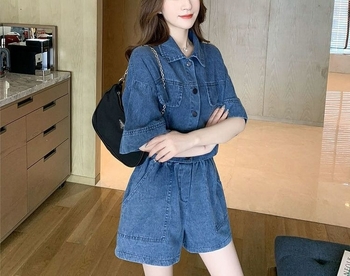 Két darabos női szett: denim kabát és denim rövidnadrág, 2026 nyár, koreai stílus, hongkongi divat, sokoldalú, plusz méret