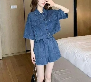 Két darabos női szett: denim kabát és denim rövidnadrág, 2026 nyár, koreai stílus, hongkongi divat, sokoldalú, plusz méret